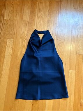 Amazon Women's Navy Halter Satin Cowl Neck Tank
